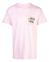 rosa bedrucktes T-Shirt mit einem Rundhalsausschnitt von LIVINCOOL