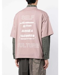 rosa bedrucktes T-Shirt mit einem Rundhalsausschnitt von Maison Mihara Yasuhiro