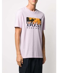 rosa bedrucktes T-Shirt mit einem Rundhalsausschnitt von BOSS