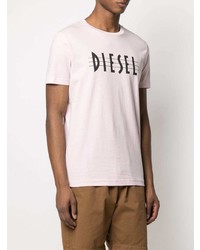 rosa bedrucktes T-Shirt mit einem Rundhalsausschnitt von Diesel