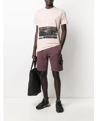 rosa bedrucktes T-Shirt mit einem Rundhalsausschnitt von Stone Island