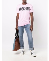 rosa bedrucktes T-Shirt mit einem Rundhalsausschnitt von Moschino