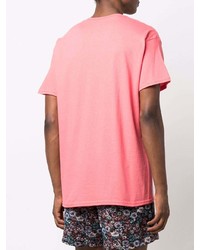 rosa bedrucktes T-Shirt mit einem Rundhalsausschnitt von Pleasures