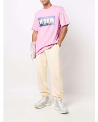 rosa bedrucktes T-Shirt mit einem Rundhalsausschnitt von MSGM