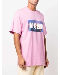 rosa bedrucktes T-Shirt mit einem Rundhalsausschnitt von MSGM