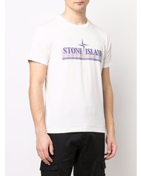 rosa bedrucktes T-Shirt mit einem Rundhalsausschnitt von Stone Island