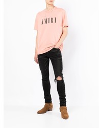 rosa bedrucktes T-Shirt mit einem Rundhalsausschnitt von Amiri