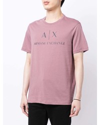 rosa bedrucktes T-Shirt mit einem Rundhalsausschnitt von Armani Exchange