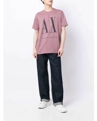 rosa bedrucktes T-Shirt mit einem Rundhalsausschnitt von Armani Exchange