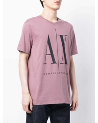 rosa bedrucktes T-Shirt mit einem Rundhalsausschnitt von Armani Exchange