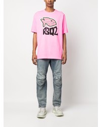 rosa bedrucktes T-Shirt mit einem Rundhalsausschnitt von DSQUARED2