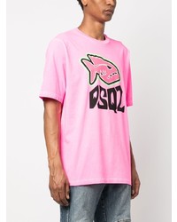 rosa bedrucktes T-Shirt mit einem Rundhalsausschnitt von DSQUARED2