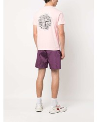 rosa bedrucktes T-Shirt mit einem Rundhalsausschnitt von Stone Island