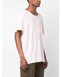 rosa bedrucktes T-Shirt mit einem Rundhalsausschnitt von Greg Lauren