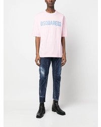 rosa bedrucktes T-Shirt mit einem Rundhalsausschnitt von DSQUARED2