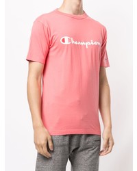 rosa bedrucktes T-Shirt mit einem Rundhalsausschnitt von Champion