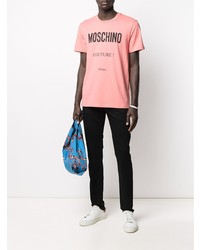 rosa bedrucktes T-Shirt mit einem Rundhalsausschnitt von Moschino