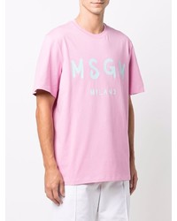 rosa bedrucktes T-Shirt mit einem Rundhalsausschnitt von MSGM