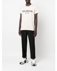 rosa bedrucktes T-Shirt mit einem Rundhalsausschnitt von Balmain