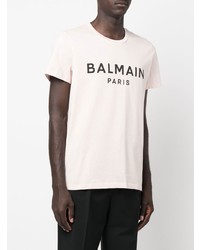 rosa bedrucktes T-Shirt mit einem Rundhalsausschnitt von Balmain