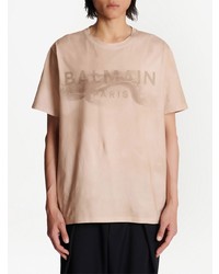 rosa bedrucktes T-Shirt mit einem Rundhalsausschnitt von Balmain