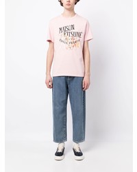 rosa bedrucktes T-Shirt mit einem Rundhalsausschnitt von MAISON KITSUNÉ