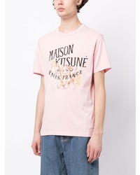 rosa bedrucktes T-Shirt mit einem Rundhalsausschnitt von MAISON KITSUNÉ