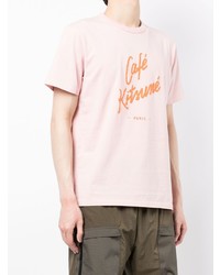 rosa bedrucktes T-Shirt mit einem Rundhalsausschnitt von MAISON KITSUNÉ