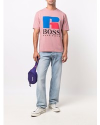 rosa bedrucktes T-Shirt mit einem Rundhalsausschnitt von BOSS HUGO BOSS