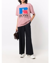 rosa bedrucktes T-Shirt mit einem Rundhalsausschnitt von BOSS HUGO BOSS