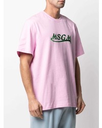 rosa bedrucktes T-Shirt mit einem Rundhalsausschnitt von MSGM