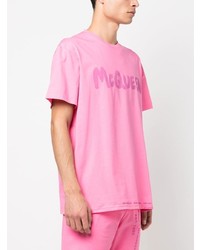 rosa bedrucktes T-Shirt mit einem Rundhalsausschnitt von Alexander McQueen