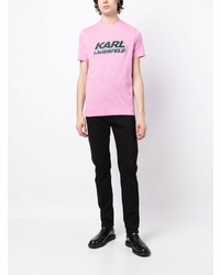 rosa bedrucktes T-Shirt mit einem Rundhalsausschnitt von Karl Lagerfeld