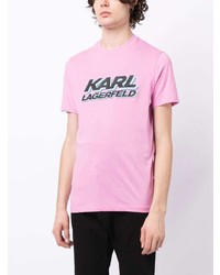 rosa bedrucktes T-Shirt mit einem Rundhalsausschnitt von Karl Lagerfeld