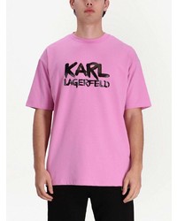 rosa bedrucktes T-Shirt mit einem Rundhalsausschnitt von Karl Lagerfeld