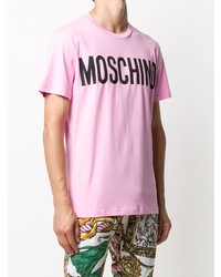 rosa bedrucktes T-Shirt mit einem Rundhalsausschnitt von Moschino