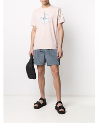 rosa bedrucktes T-Shirt mit einem Rundhalsausschnitt von Stone Island