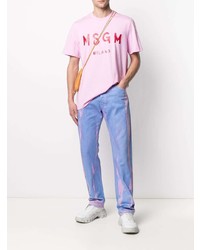 rosa bedrucktes T-Shirt mit einem Rundhalsausschnitt von MSGM