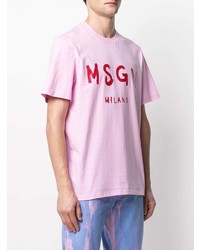 rosa bedrucktes T-Shirt mit einem Rundhalsausschnitt von MSGM