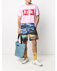 rosa bedrucktes T-Shirt mit einem Rundhalsausschnitt von MSGM