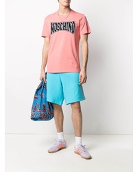 rosa bedrucktes T-Shirt mit einem Rundhalsausschnitt von Moschino