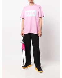 rosa bedrucktes T-Shirt mit einem Rundhalsausschnitt von MSGM