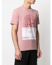 rosa bedrucktes T-Shirt mit einem Rundhalsausschnitt von Stone Island