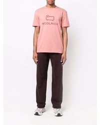 rosa bedrucktes T-Shirt mit einem Rundhalsausschnitt von Woolrich