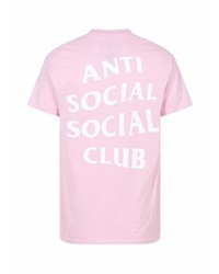 rosa bedrucktes T-Shirt mit einem Rundhalsausschnitt von Anti Social Social Club