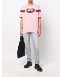 rosa bedrucktes T-Shirt mit einem Rundhalsausschnitt von Diesel