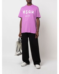 rosa bedrucktes T-Shirt mit einem Rundhalsausschnitt von MSGM