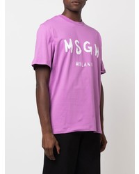 rosa bedrucktes T-Shirt mit einem Rundhalsausschnitt von MSGM