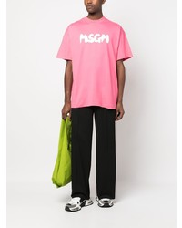 rosa bedrucktes T-Shirt mit einem Rundhalsausschnitt von MSGM