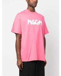 rosa bedrucktes T-Shirt mit einem Rundhalsausschnitt von MSGM